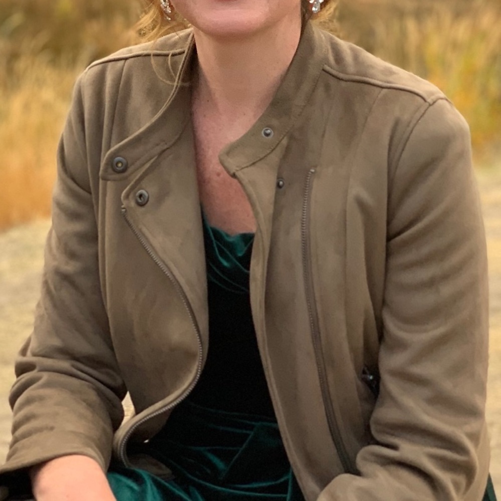 Vegan Suede Moto Cropped Jacket Tan/Grey